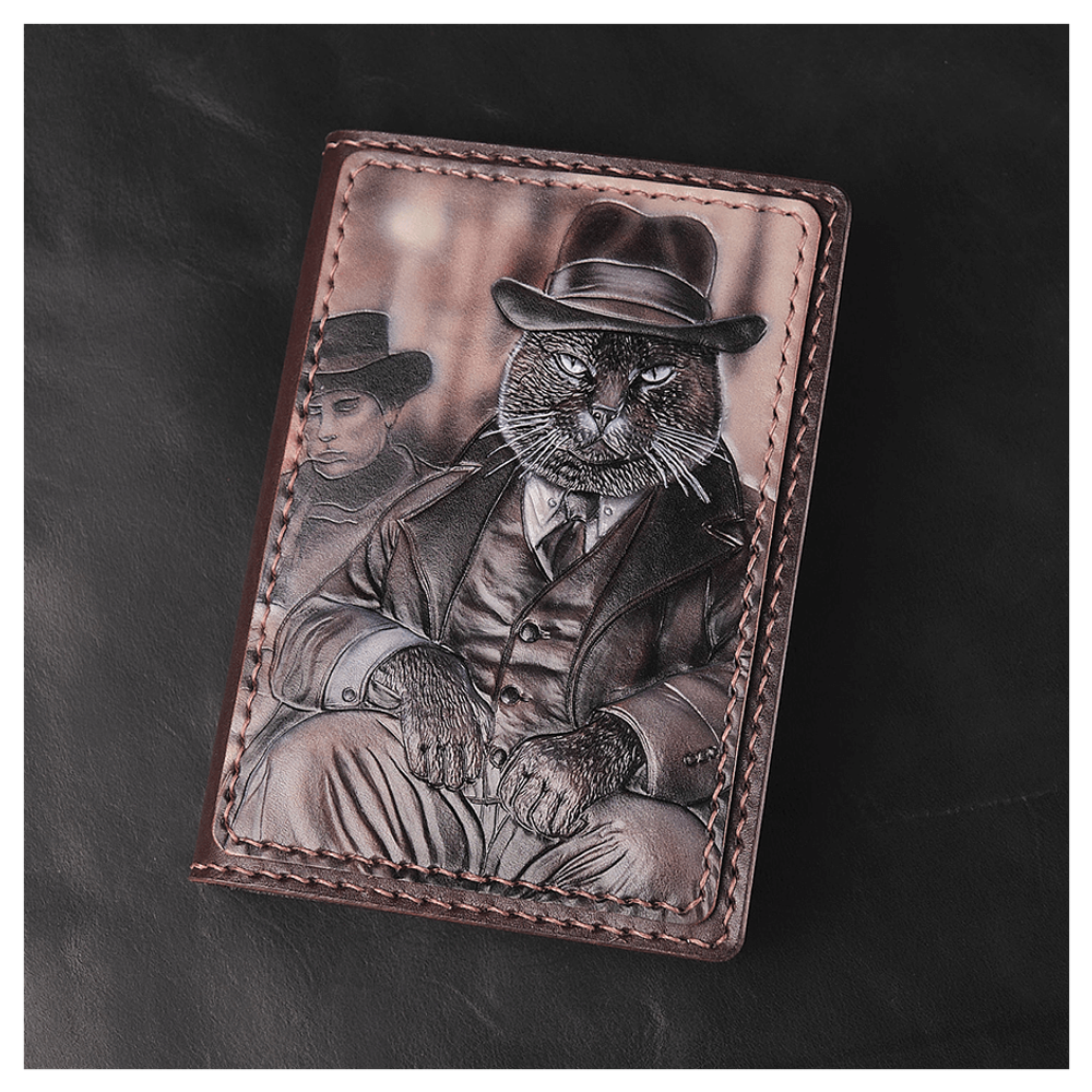 Кожаная обложка на паспорт «Кот гангстер»