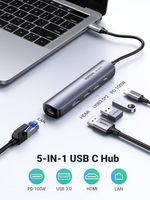 Конвертер USB 3.1(m) Type C на HDMI/LAN/USB 3.0 HUB 2 port/Type C PD 100W UGREEN 10919