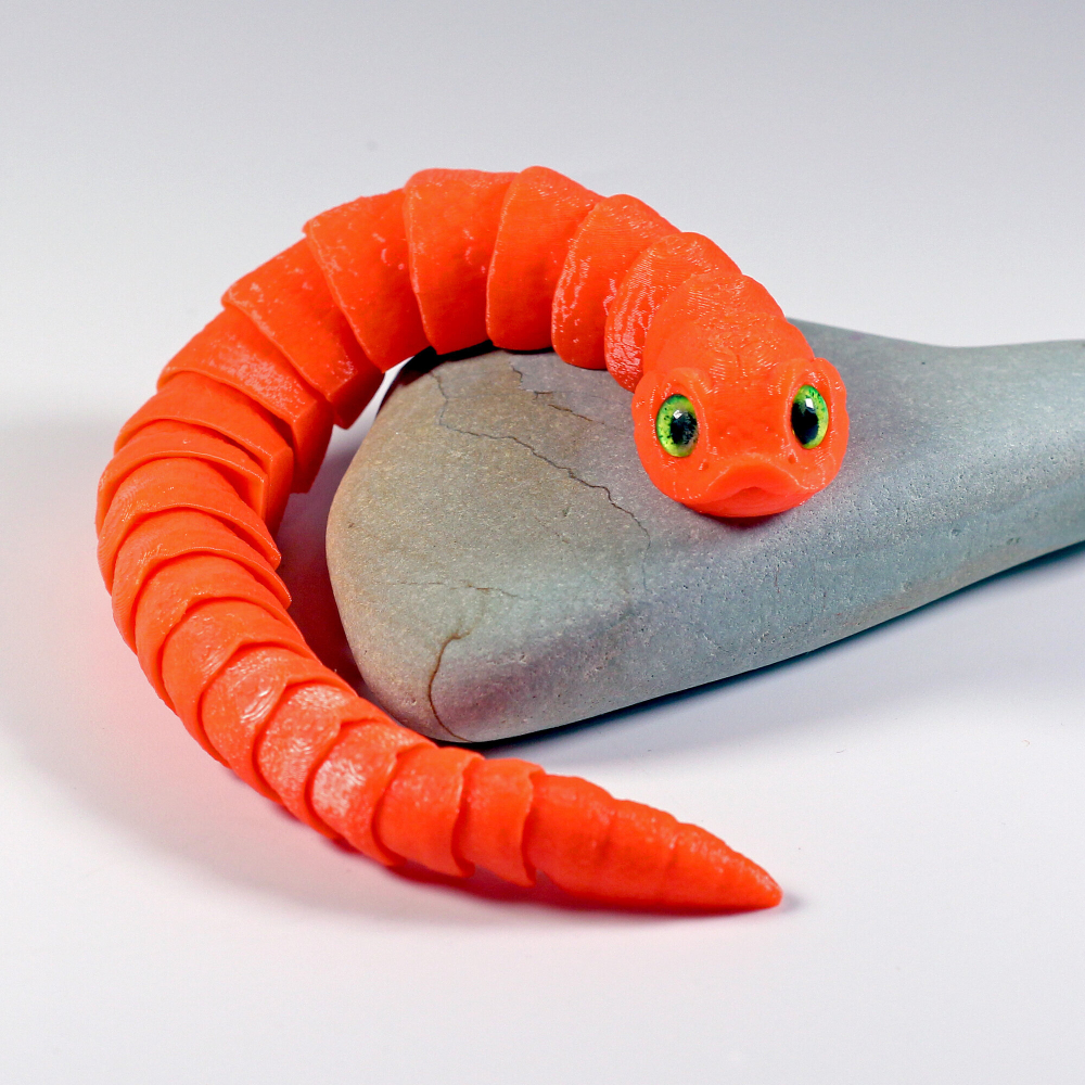 Гибкая игрушка-антистресс, змея с глазами, 3D печать, 27 см., оранжевая