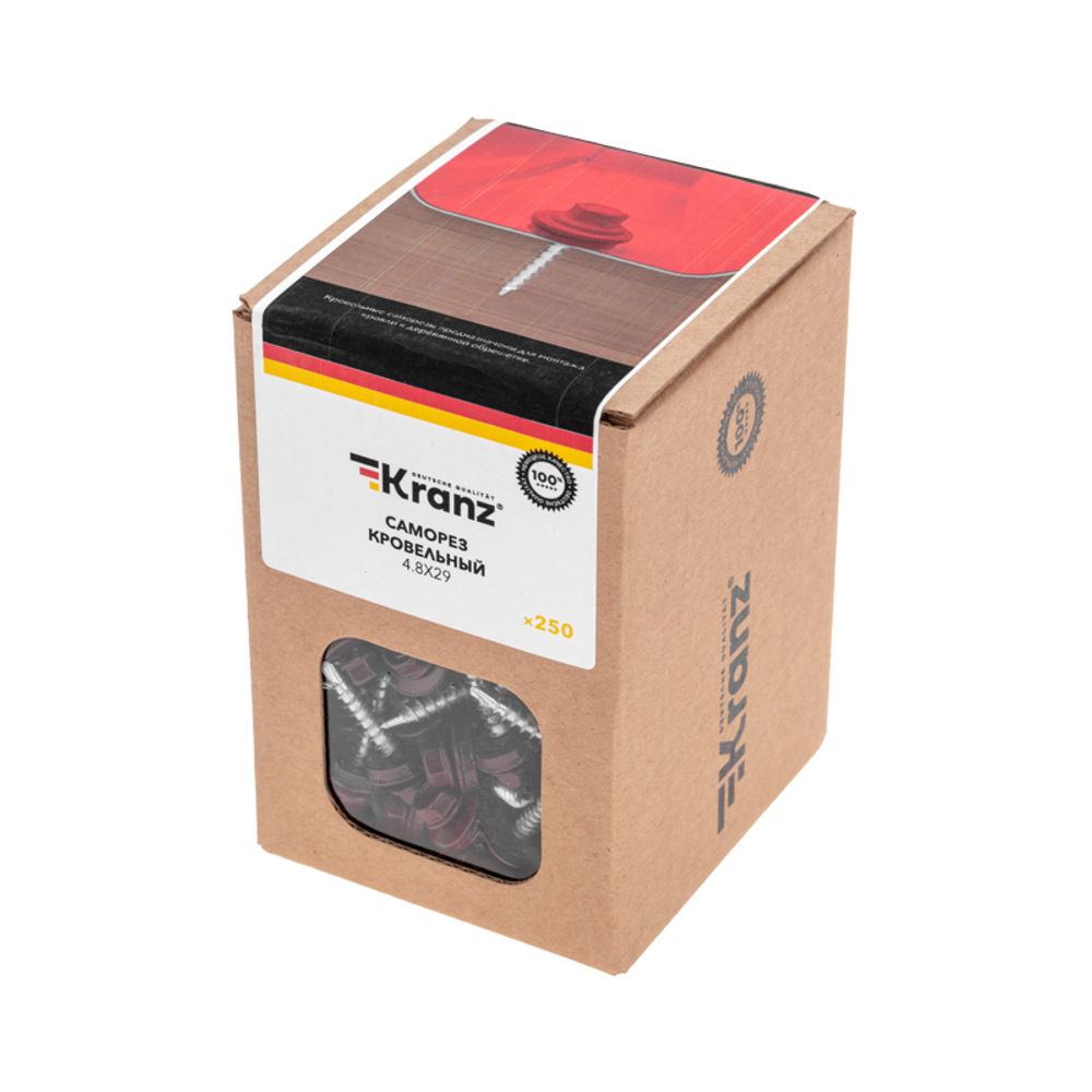 Саморез кровельный 4,8х29, окрашенный RAL 3005, короб (250 шт/уп) KRANZ