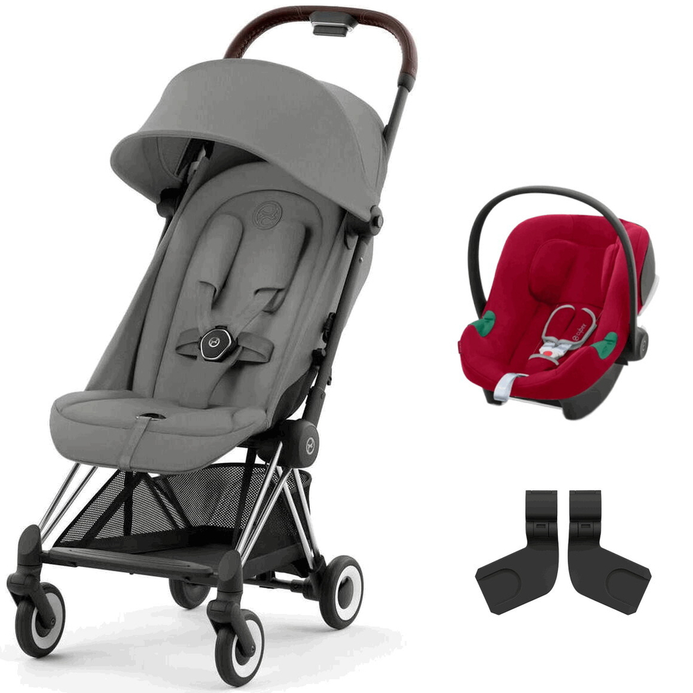Коляска Cybex Coya Chrome Frame Aton B2 i-Size Dynamic Red 2 в 1 Mirage Grey с дождевиком