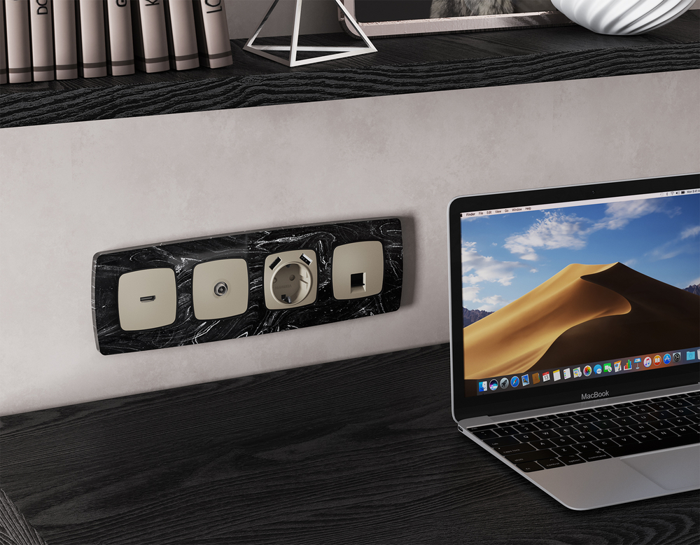 MO372005 Комплект мех-ма компьютерной розетки RJ-45 экранированной с автоматической защитной шторкой OMEGA Серо-бежевый матовый QUANT (OP3720, VM185)