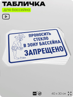 Табличка для бассейна "Проносить стекло запрещено", на пляж, для общественной и частной зоны отдыха, информационная, 40х30 см, Silver Plane x Айдентика Технолоджи