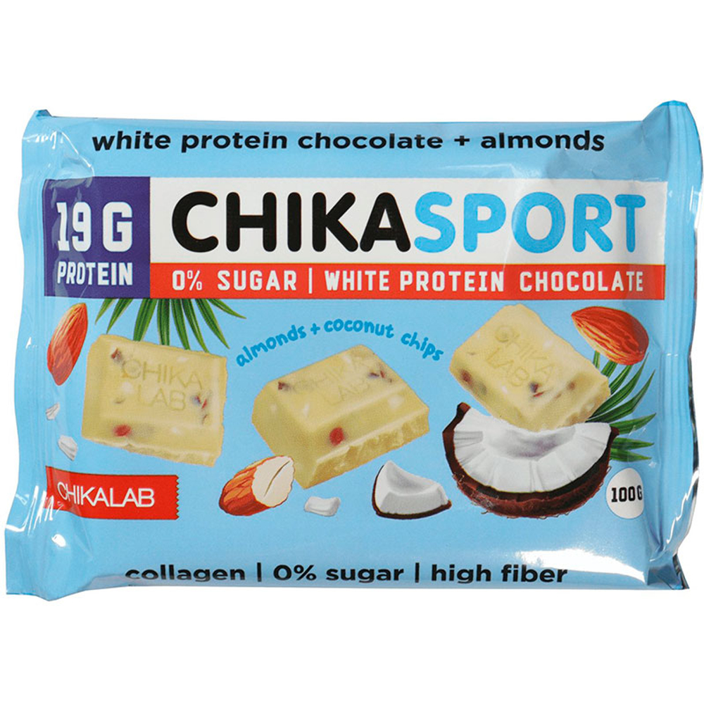 ChikaLab Шоколад Белый с Миндалем и Кокосовыми Чипсами (100 гр.)