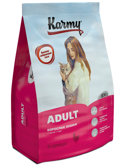 Karmy Adult Сухой корм для взрослых кошек с курицей, 400 гр