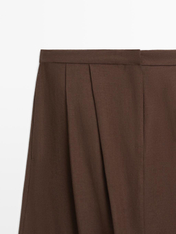 Massimo Dutti Свободные брюки со складками, коричневый