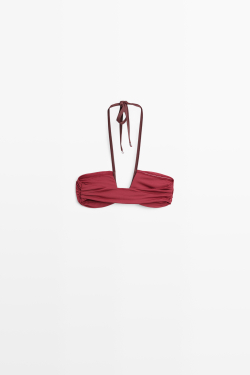 Massimo Dutti Топ бикини с контрастными сборками, розовый