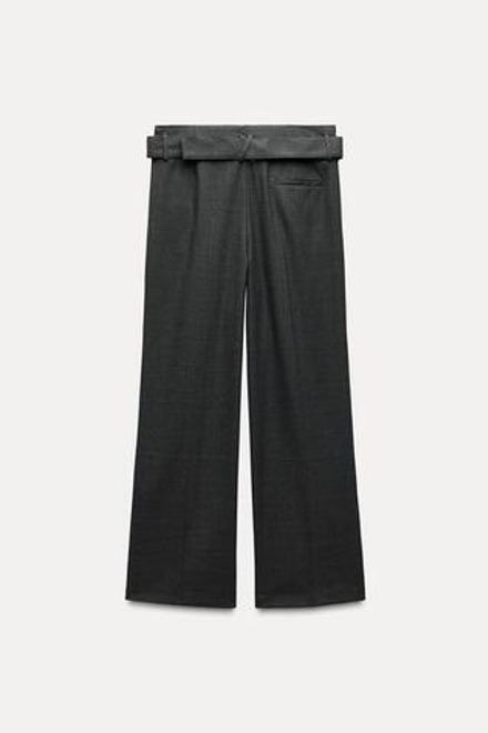 ZARA БРЮКИ В КЛЕТКУ С РЕМНЕМ — ZW COLLECTION, ТЕМНО-СЕРЫЙ