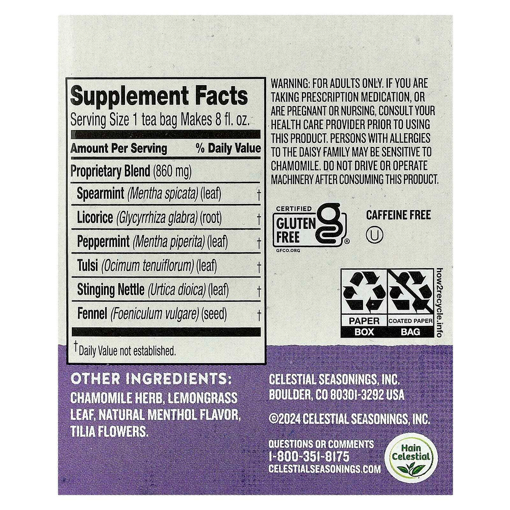 Celestial Seasonings, Wellness Tea, Sleepytime Sinus Soother®, без кофеина, 20 чайных пакетиков, 35 г (1,2 унции)