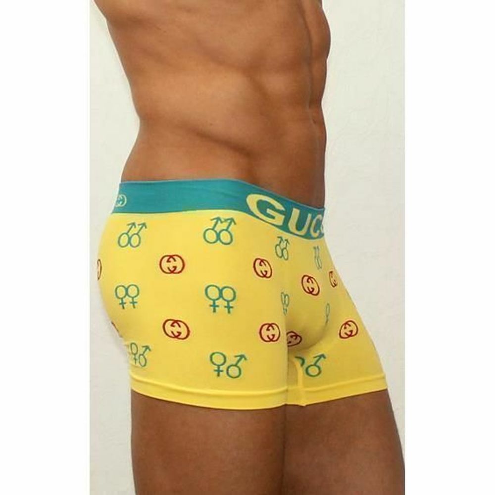 Мужские трусы боксеры бесшовные Gucci желтые с принтом