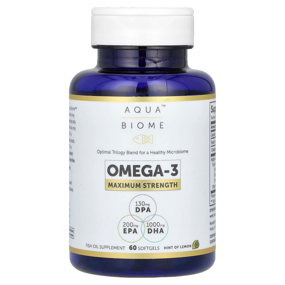Enzymedica, Aqua Biome, омега-3, максимальная сила действия, лимонный вкус, 2000 мг, 60 капсул (1000 мг в 1 капсуле)