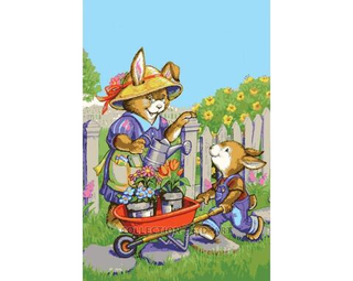 "Кролик с тележкой"-6274 канва с рисунком