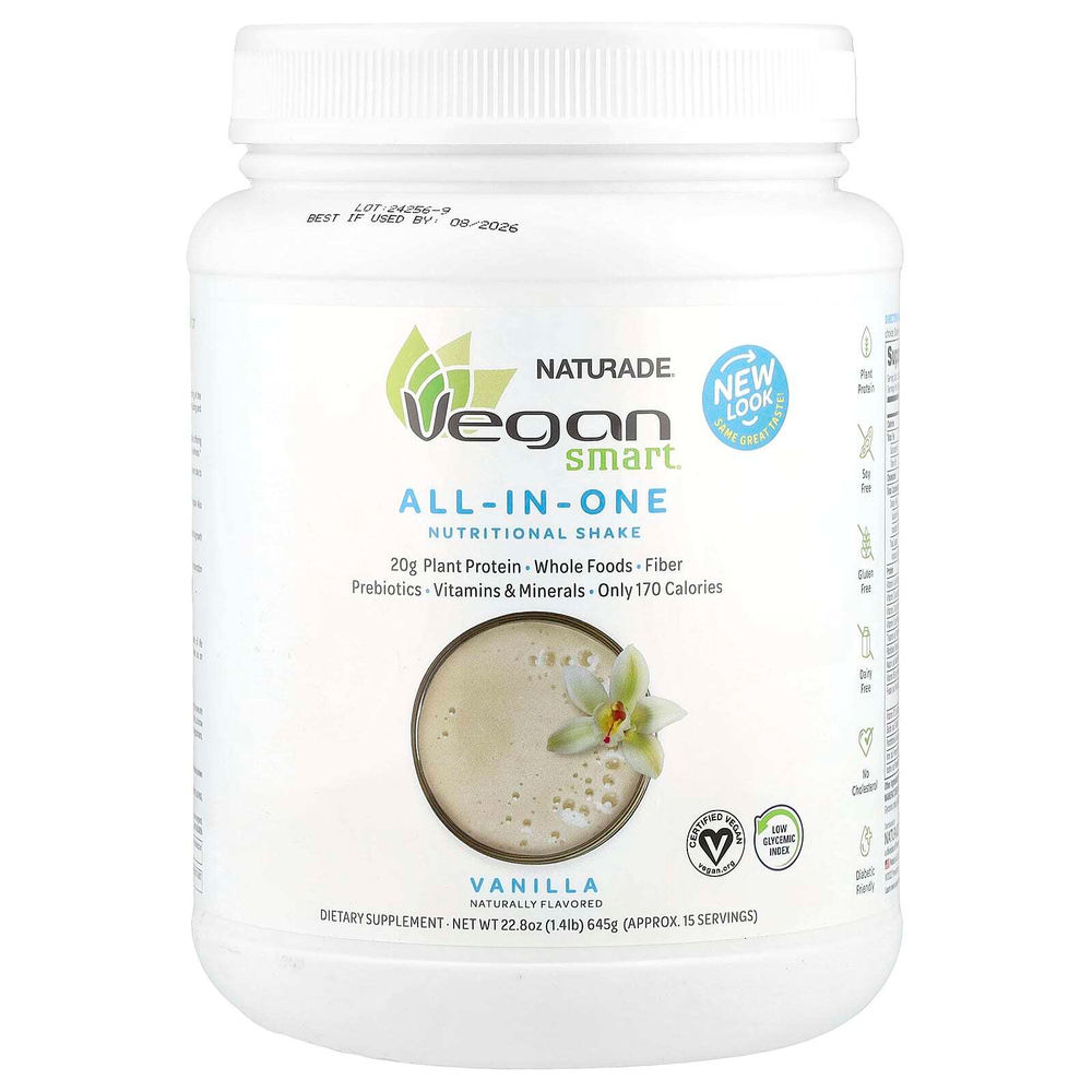 VeganSmart, Универсальный питательный коктейль, ваниль, 645 г (1,4 фунта)