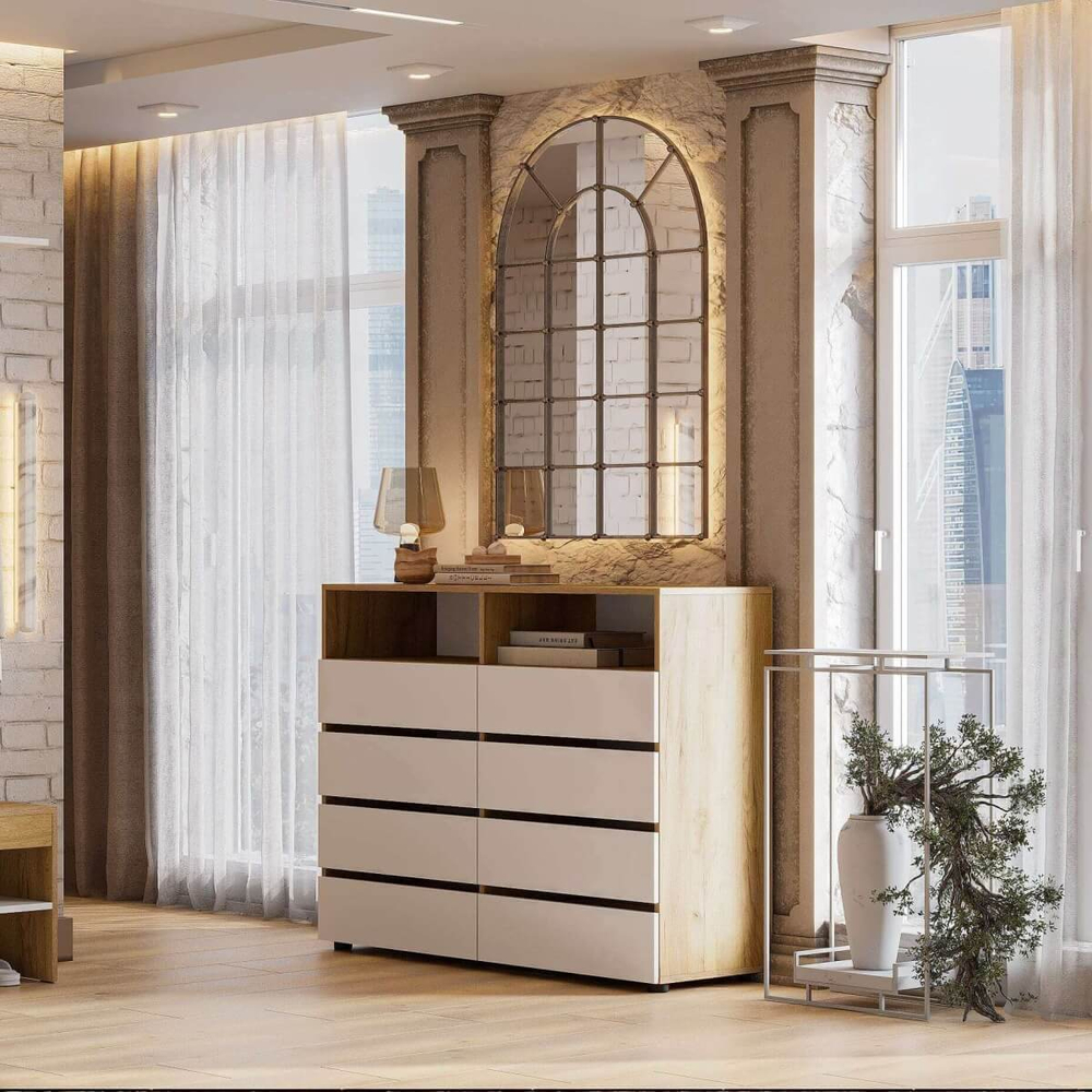 МС "Абрау" Комод с ящиками Дуб Золотой/Белый, Дуб Золотой/Графит Серый