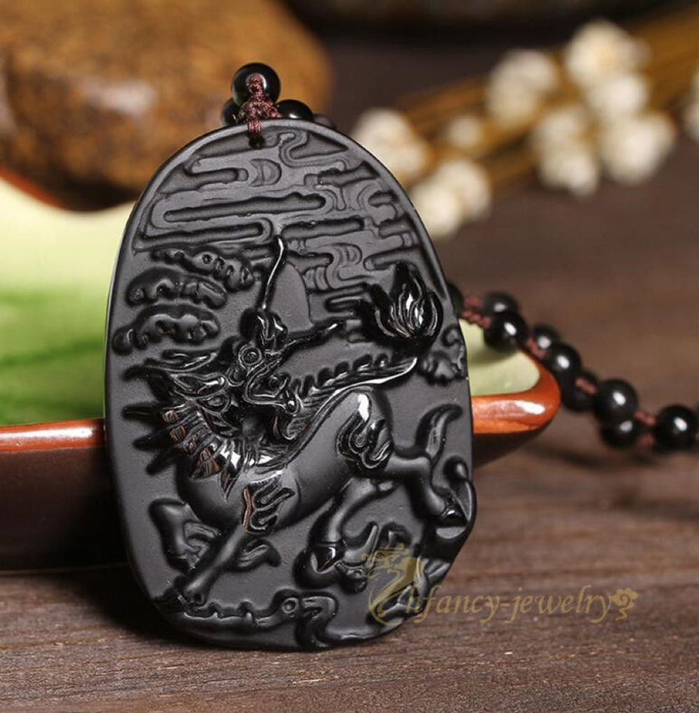 Подвеска Мистический Единорог обсидиан