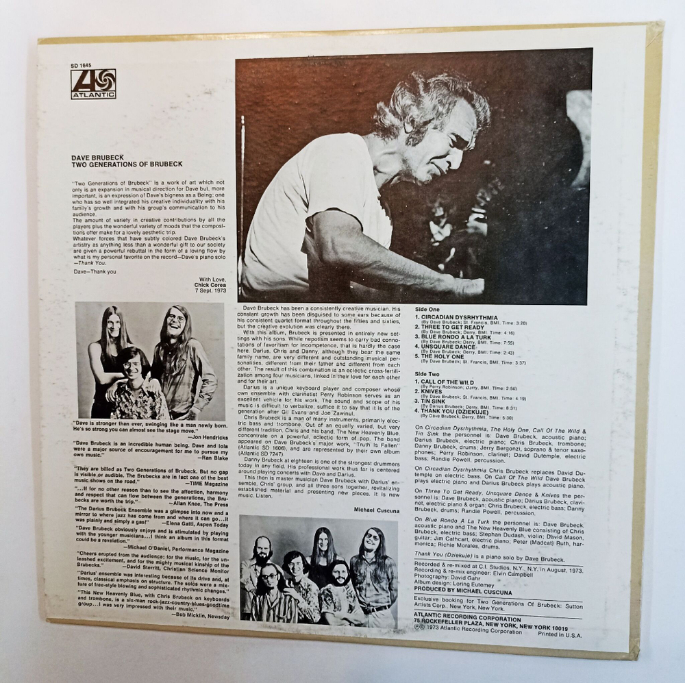 Винтажная виниловая пластинка LP Dave Brubeck Two Generations Of Brubeck (USA 1973)