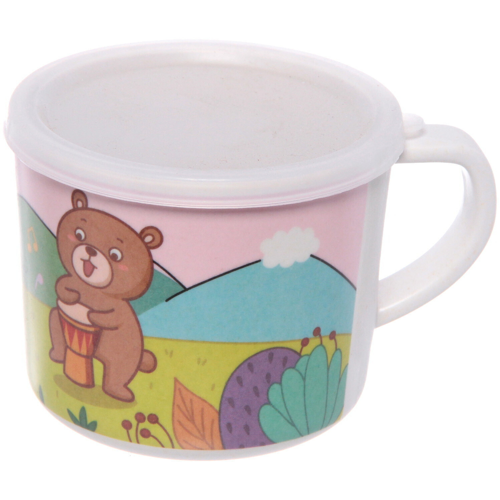 Набор детской посуды из бамбука 5 предметов «Мишка розовый»