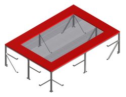 Батутная арена на стойках - рамы батутов со стойками, сетками, пружинами, матиками - чертеж