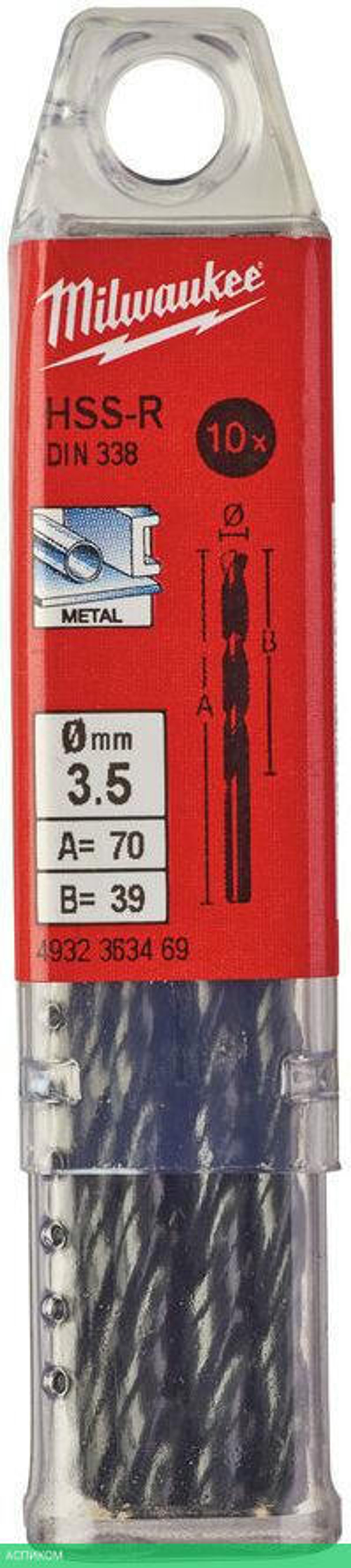 Сверло по металлу Milwaukee HSS-R 3.5мм 10шт (4932363469)