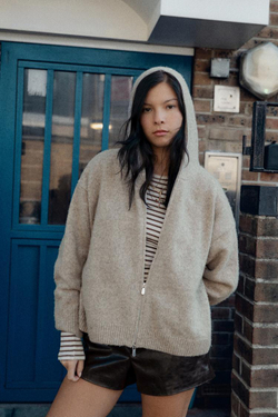 ZARA ШЕРСТЯНАЯ КУРТКА С КАПЮШОНОМ, БЕЖЕВЫЙ