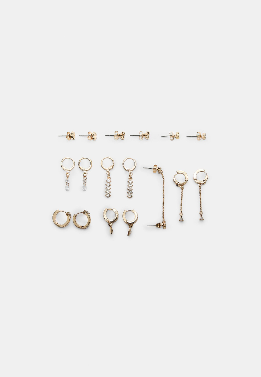 STRADIVARIUS Набор из 9 пар сережек с вишней и стразами, золотой