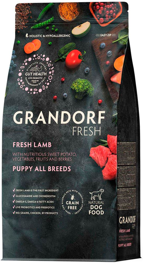 Grandorf Fresh 10кг Holistic Puppy Lamb&amp;Sweet Potato Сухой корм для щенков, свежее мясо ягненка с бататом