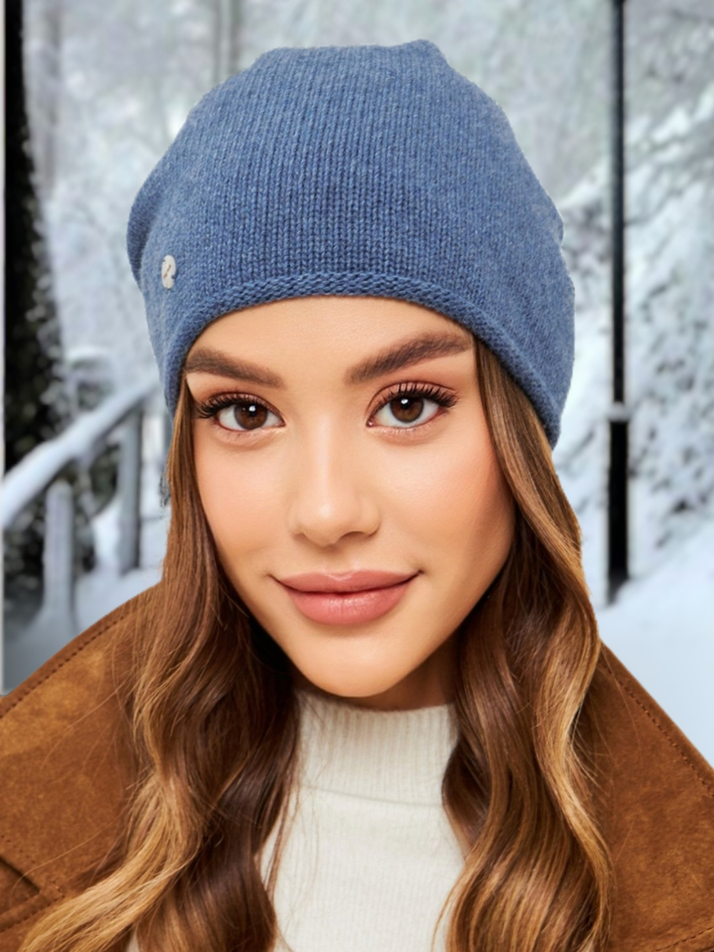 Шапка LACE удлиненная одинарная,с руликом с содержанием кашемира