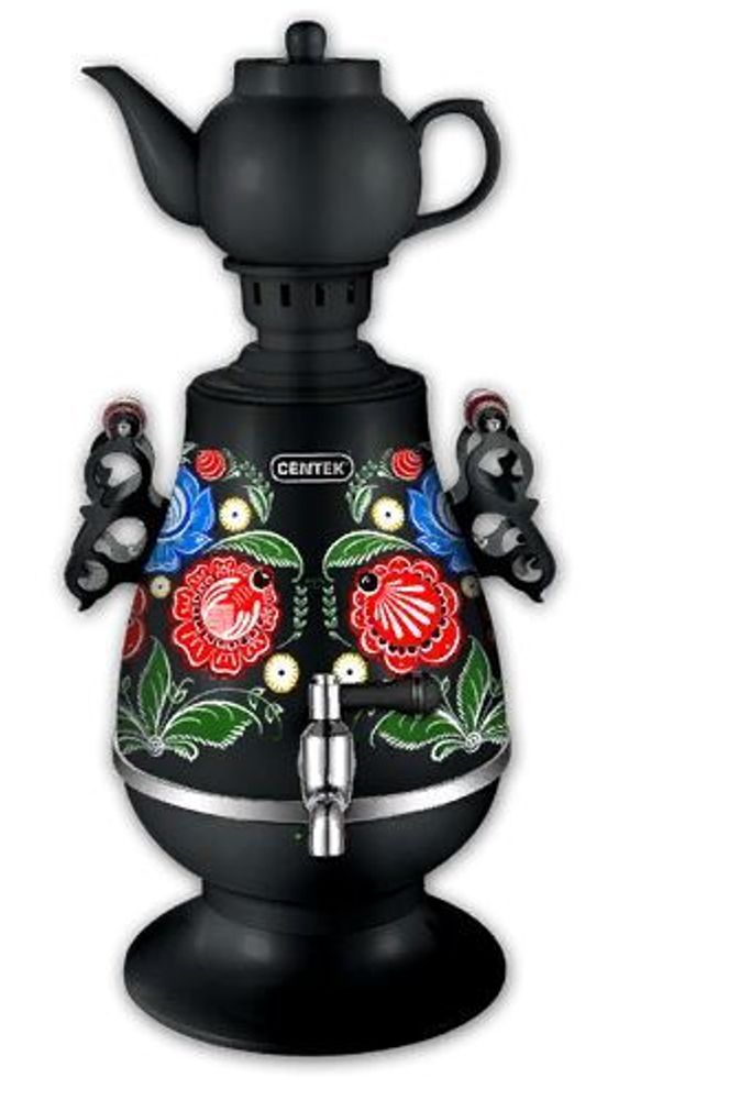 Самовар Centek CT-0091 B (черн+рисунок), 4.0л, 2300Вт, поддерж.t + LED индикатор, керам заварник