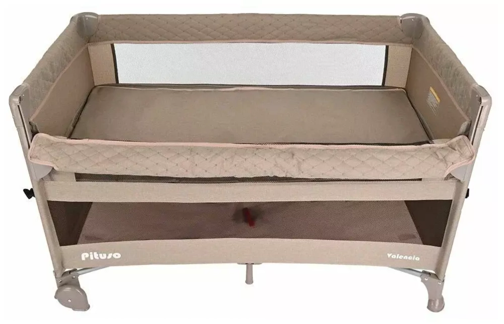 PITUSO Манеж-кровать Valencia, Beige/Бежевый,опуск.бортик, 2 уровня,лаз на молнии,125*65 см