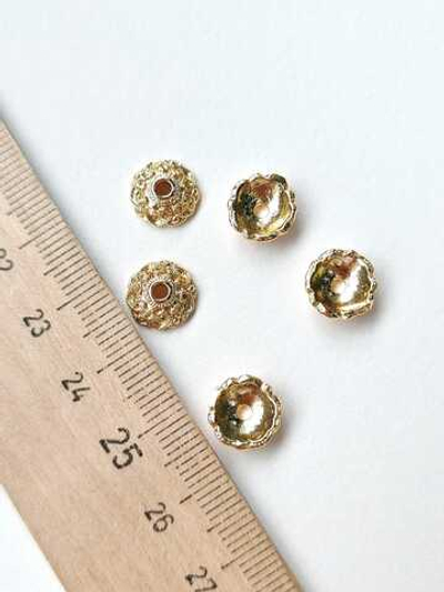 1110-з Шапочка для бусин уплощенная ажурная 10мм, позолота, шт