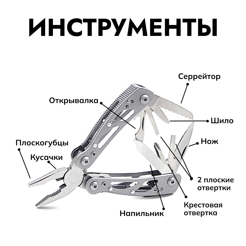Мультитул Ganzo G104S (10 в 1) серебристый мини