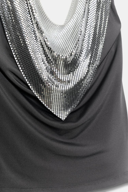 ZARA ТОП ХАЛТЕР СО СБОРКАМИ И СЕТКОЙ, ТЕМНЫЙ СВИНЕЦ