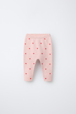 ZARA ТРИКОТАЖНЫЕ БРЮКИ С СЕРДЦАМИ, РОЗОВЫЙ