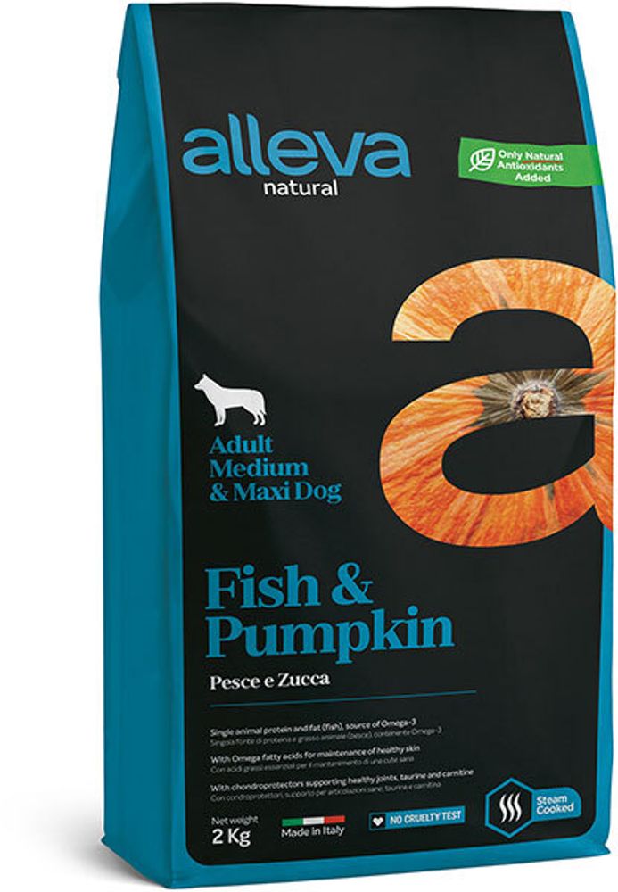Alleva Natural Fish &amp; Pumpkin Medium/Maxi, сухой (12 кг)