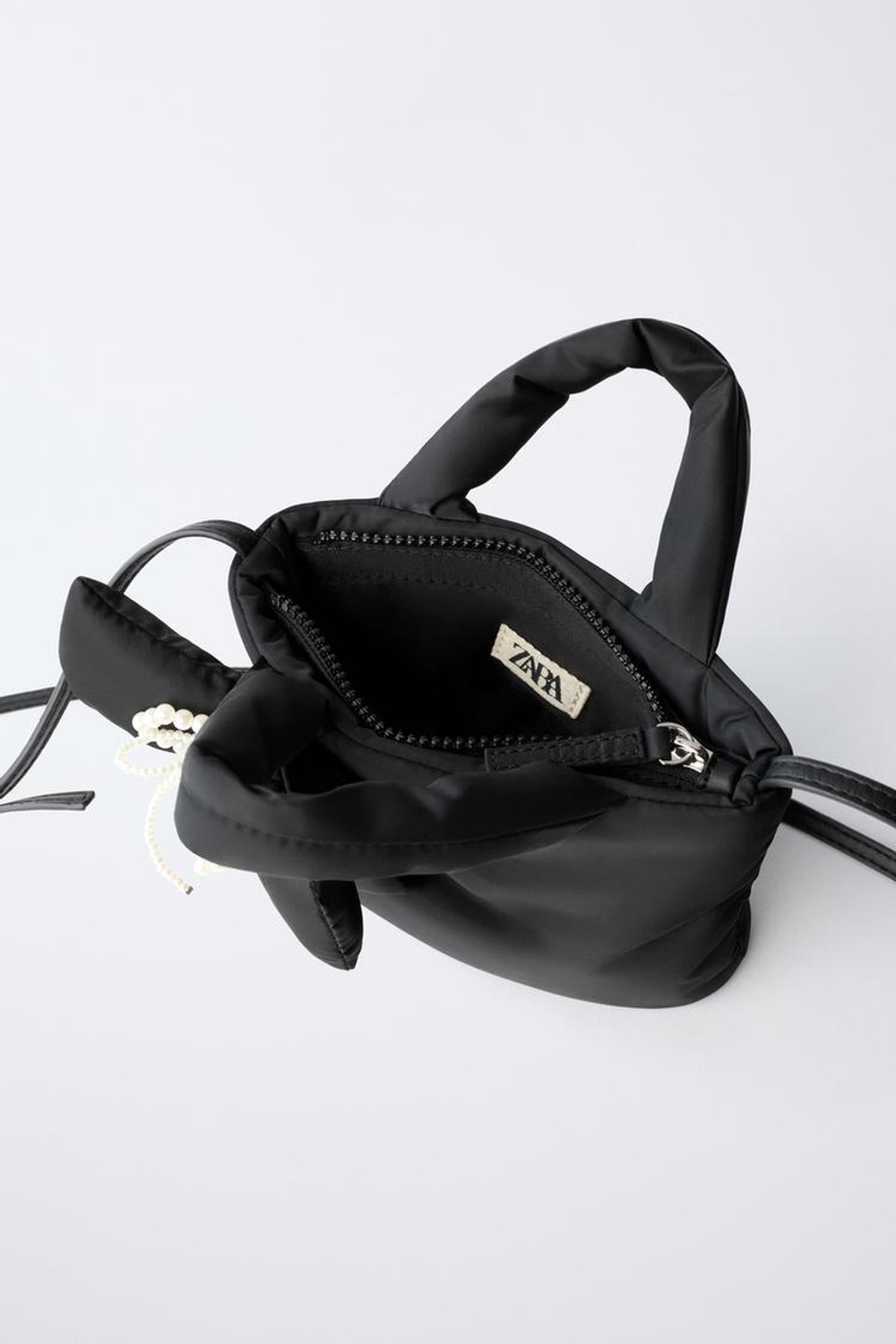 ZARA НЕЙЛОНОВАЯ СУМКА-МЕССЕНДЖЕР С БАНТОМ, ЧЕРНЫЙ