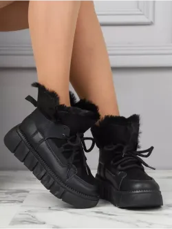 Зимние ботинки натуральный мех на платформе