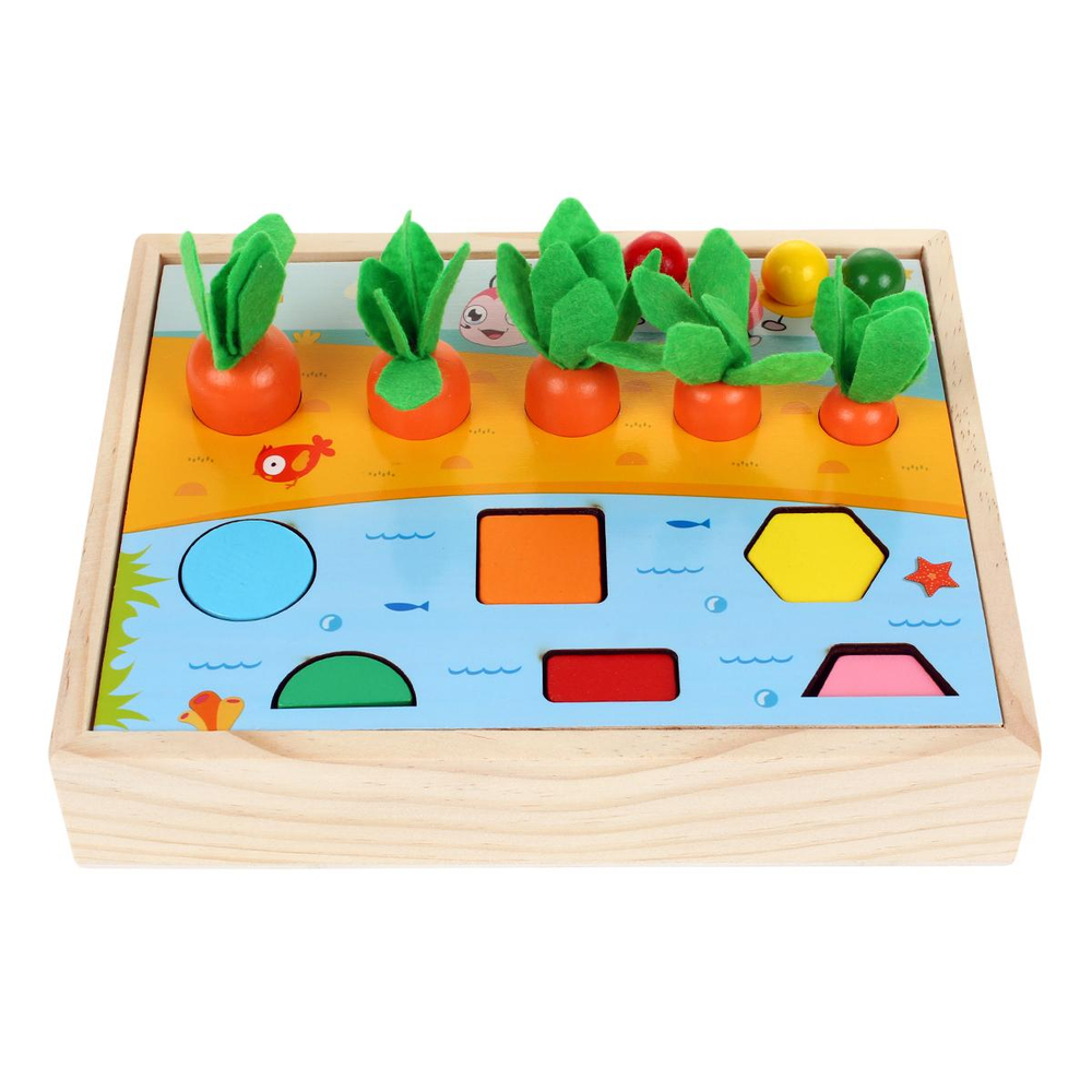 Развивающая игрушка деревянная Рыбалка река, огород + сортер с шариками, коробка C-41683