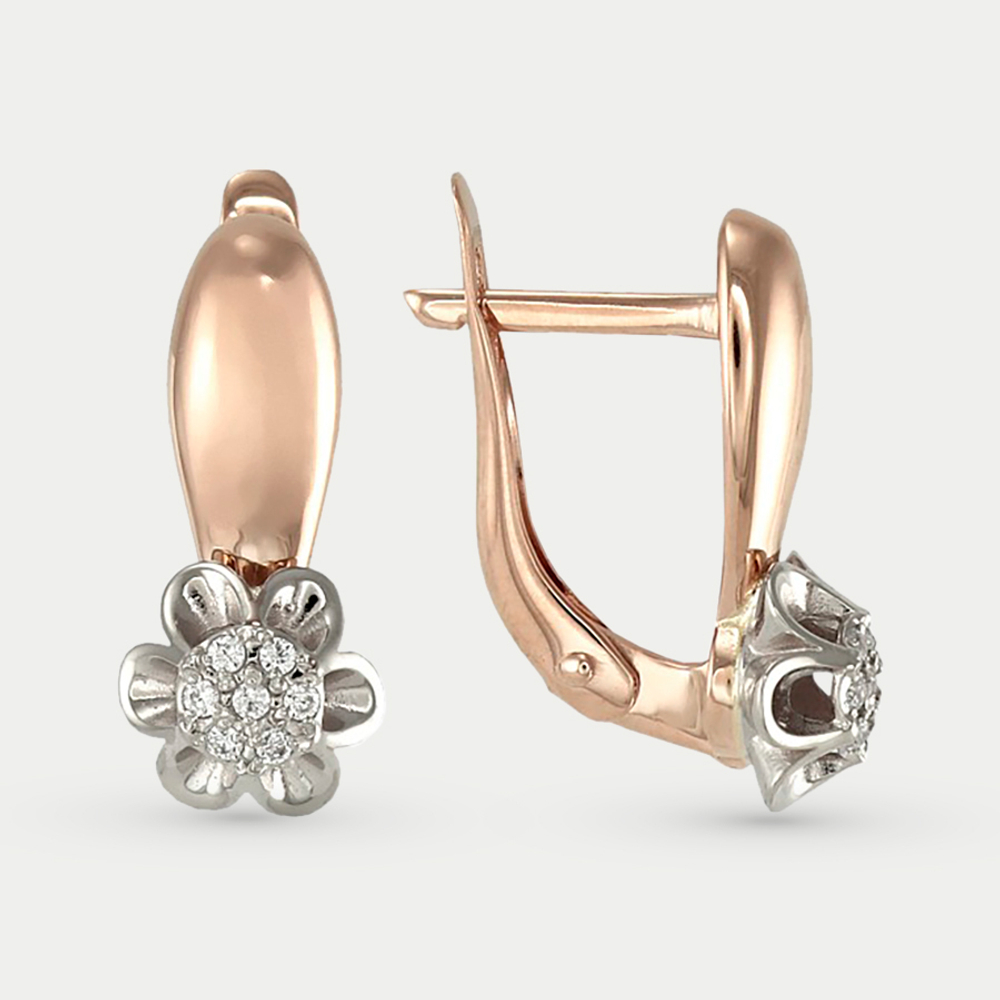 Серьги женские с фианитами из красного золота 585 пробы (арт. С-2353)
