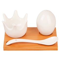 Набор на подставке: подставка для яйца, солонка, ложка "Naturel" 11,5*8*5см (подарочная упаковка)