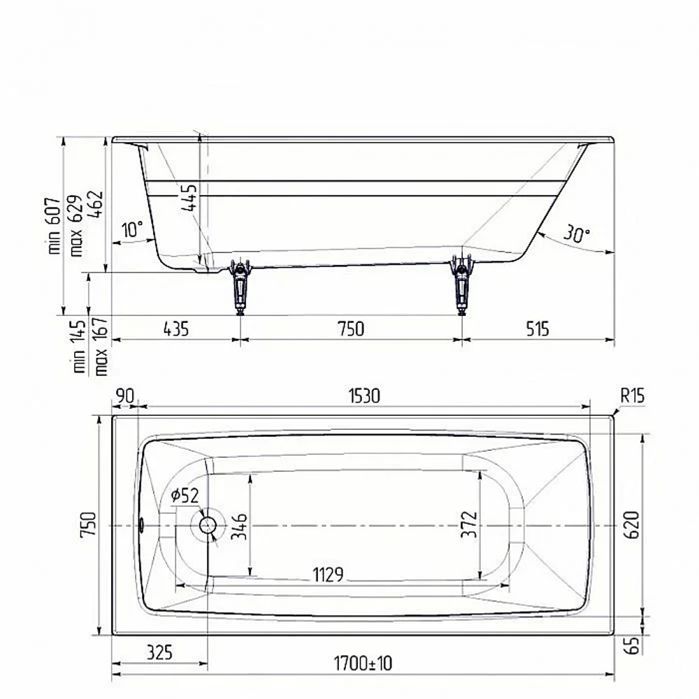 Ванна чугунная Delice BIOVE Comfort DLR220509R-AS 170x75 белая с ручками