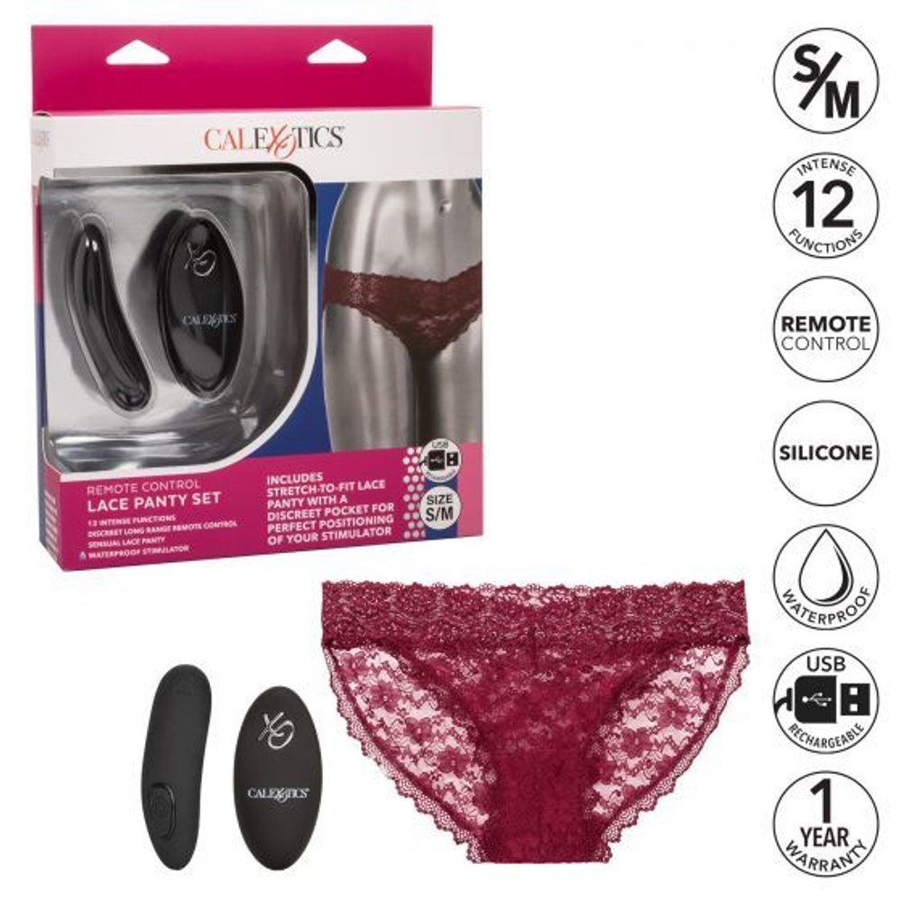 Кружевные трусики с клиторальным вибратором Remote Control Panty Set S/M