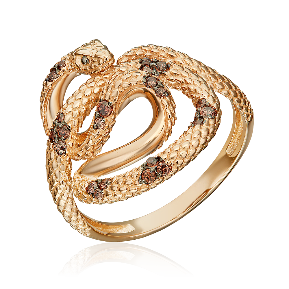 Кольцо «Императорский питон» из красного золота с фианитами