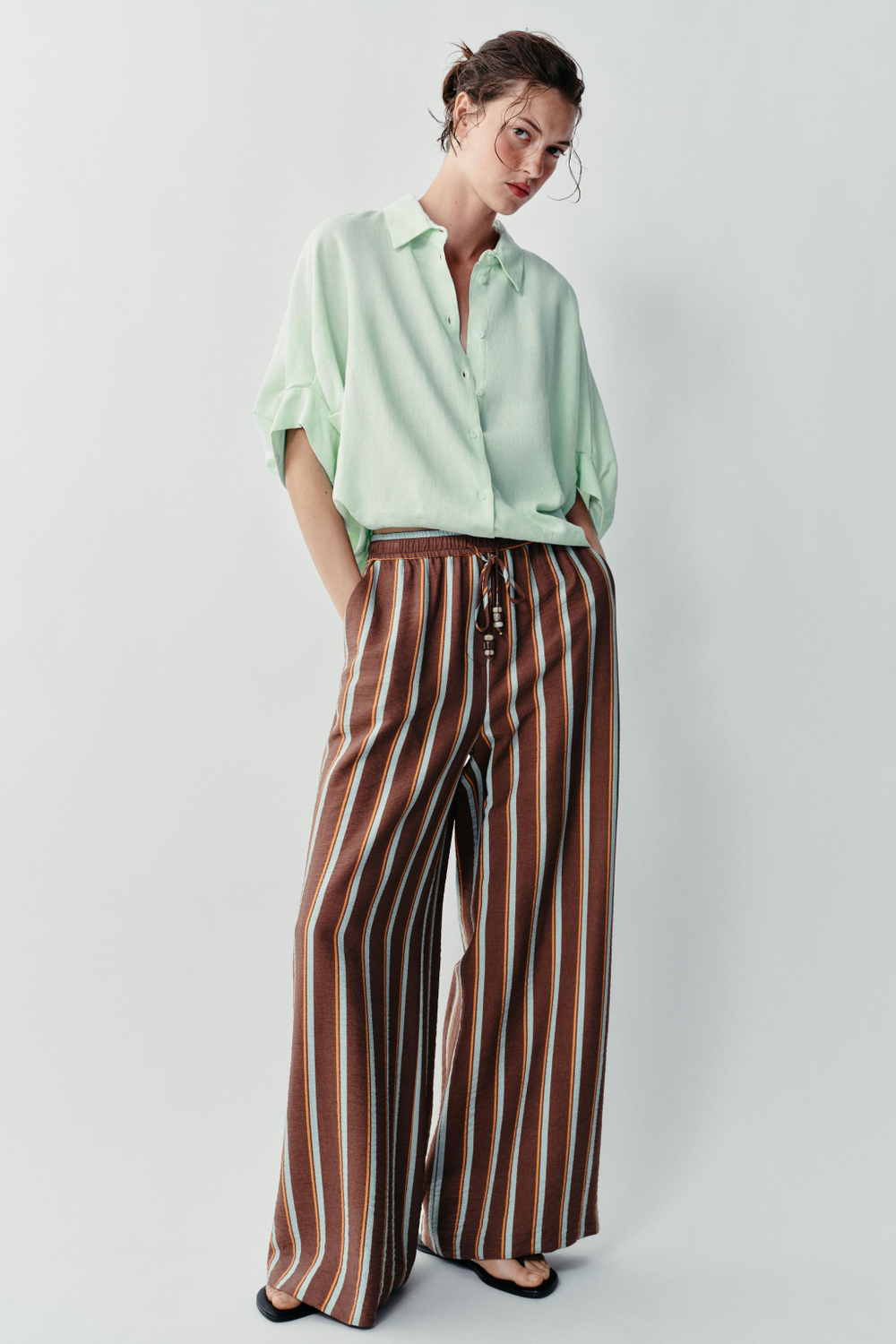 ZARA РУБАШКА ОБЪЕМНОГО КРОЯ, МЯТНЫЙ