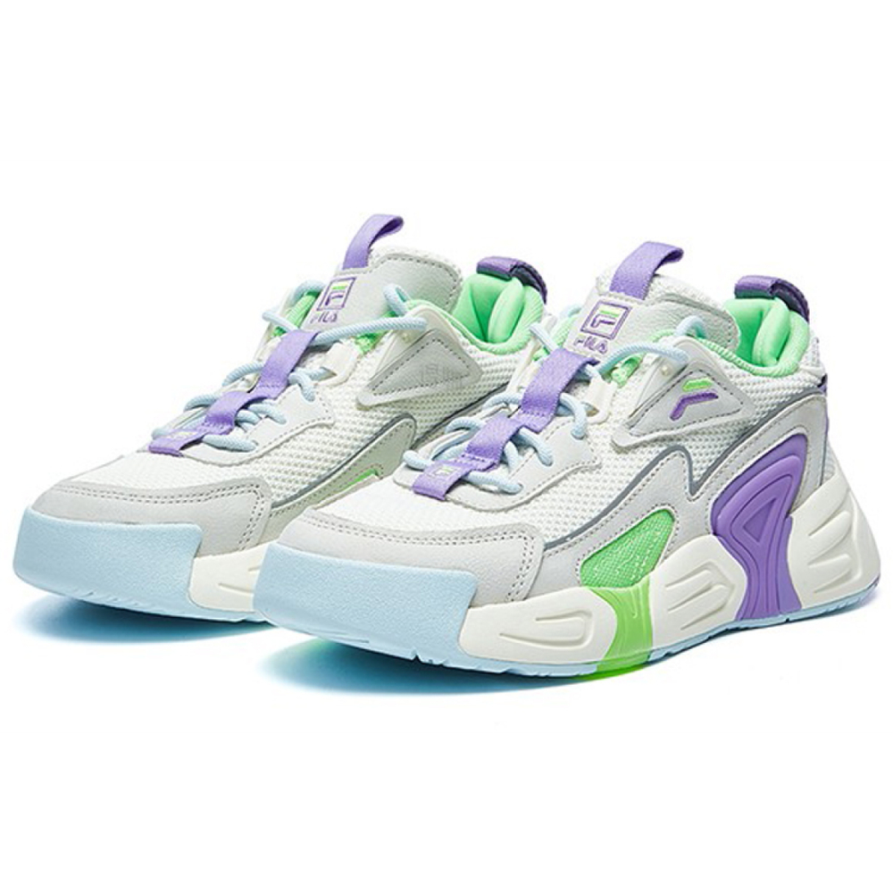FILA Swarm Swirl Сетка Текстиль Низкие Винтажные Баскетбольные Кроссовки Женские Фиолетовые Белые Серые