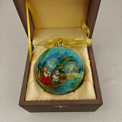 Коллекционный шар новогодний (круговая роспись Палех) "Ворона и лисица" в футляре
