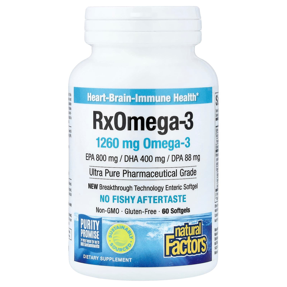 Natural Factors, RxOmega-3, 60 мягких таблеток (630 мг в 1 капсуле)