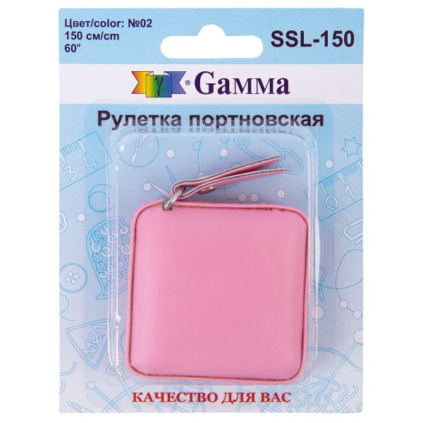 Рулетка портновская кожзаменитель пластик 150 см, 02 розовая, Gamma SSL-150