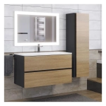 Тумба с раковиной Uperwood Barsa 90 см, раковина белая, подвесная тумба черная/дуб сонома
