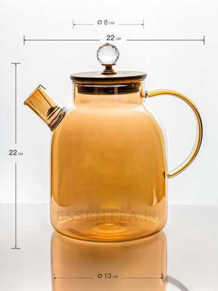 Чайник стеклянный 1600 мл с бамбуковой крышкой