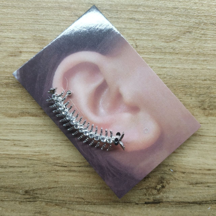 Серьга-кафф Сколопендра стразы цвет серебристый